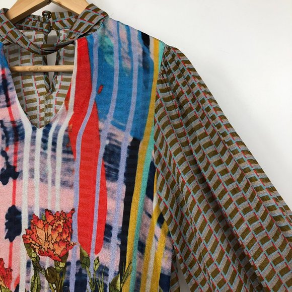 Anthropologie Conditions Apply Multicolor Peasant keyhole balloon sleeve blouse - Picture 10 of 16